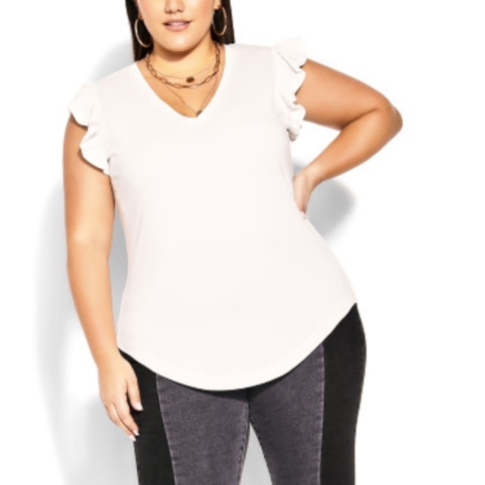 City Chic CCX 14W-20W Ivory Leisure Frill Top AA06.7